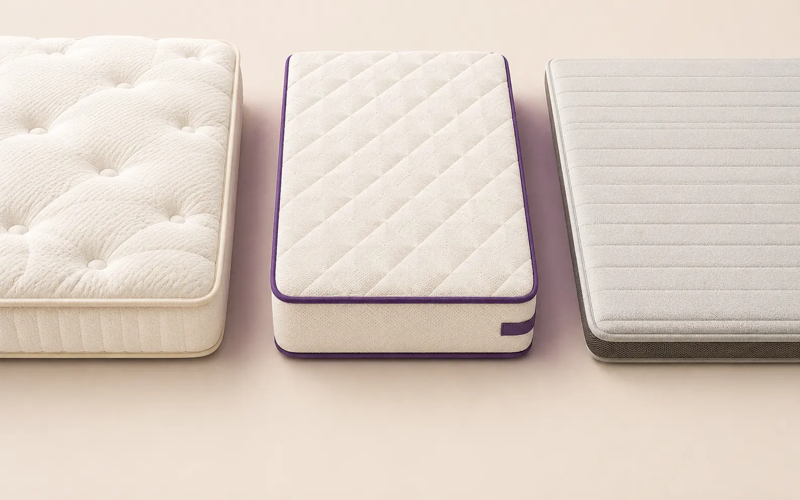 Three mattress firmness levels side by side